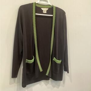 Misook Womens‎ Open Cardigan Size Large Black Green Striped Work Career Office